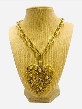 Yochi Gold Floral Heart Pendant Necklace - Women Jewelry